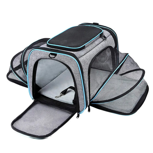 Portable Foldable Pet Carrier with Safety Zippers